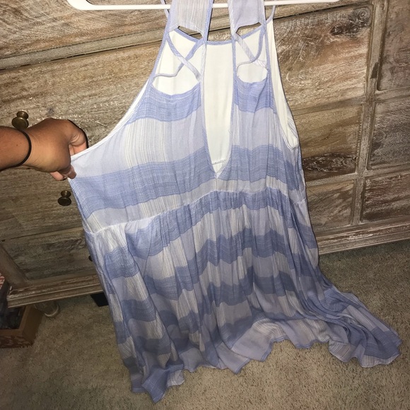 Boutique Blue Plaid High Low Dress - Picture 3 of 4